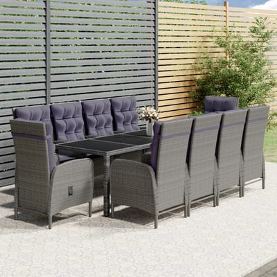 vidaXL - 11-delige - Tuinset - poly - rattan - grijs