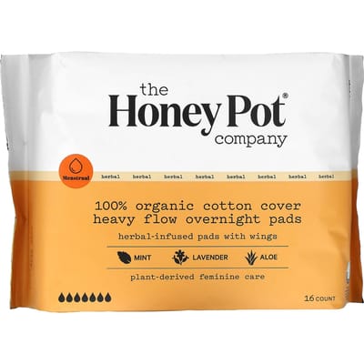 The Honey Pot Company, 100% Biologisch Katoen Bedekte Zware Stroom Nachtpads, Pak van 16 orange