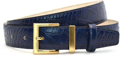 blauw print riem - gouden gesp - 3 cm breed - maat 105 totale lengte 120 cm