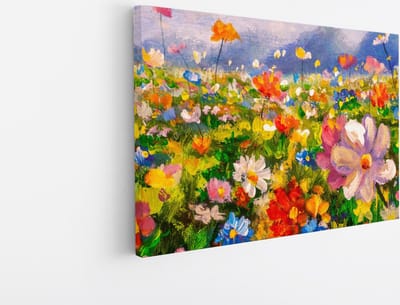 Saammp Canvas Schilderij - Bloemenweide Kleurrijk - Natuur - Abstract - 45x30 - Foto op canvas - Wanddecoratie - Muurdecoratie Woonkamer - Kantoor Decoratie