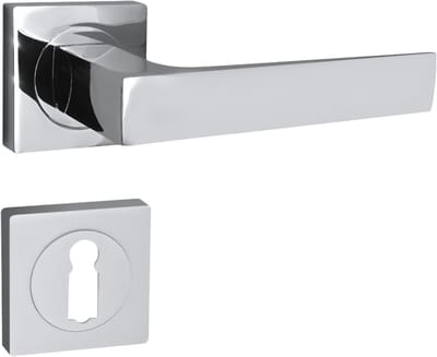 Domino® Deurkrukgarnituur QUADRADO-QR - Chroom - BB- gladde sleutel met Rozette - Deurbeslag van aluminium - Deurklink voor kamerdeur, kantoordeur, kelderdeur en binnendeur