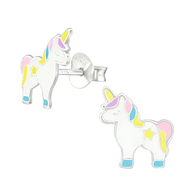 zilveren oorstekers eenhoorn , roze , blauw , paars | Unicorn oorknopjes | Oorbellen meisje | Kinderoorbellen meisje zilver |
