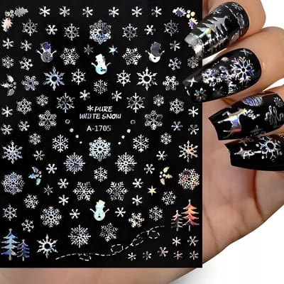 Frezarkowo - Samoprz. Nagellijsticker - Sneeuwvlok Ontwerpen - Zilver Holografisch - 10x8 cm
