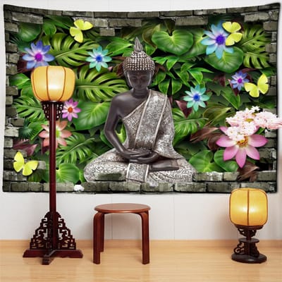 Indiase Boeddha Meditatie Wandtapijt Wandmontage Mandala Hippie Bohemien Slaapkamer Woonkamer Huis Kunst Decor 95x70cm green