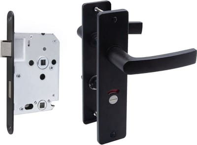 Slotman Solutions Complete Deurbeslagset WC63/8 Mat Zwart | Deurklinkset met WC Insteekslot | Toiletgarnituur Aluminium | Voor Toilet- en Badkamerdeuren