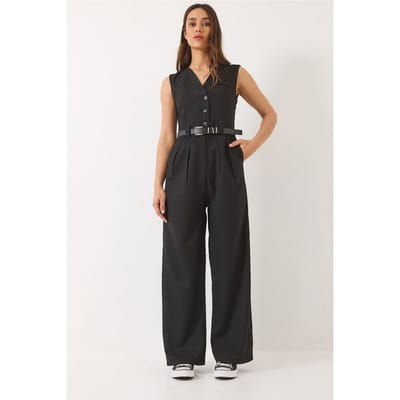 V-hals Wijde Pijpen Jumpsuit met Strikdetail