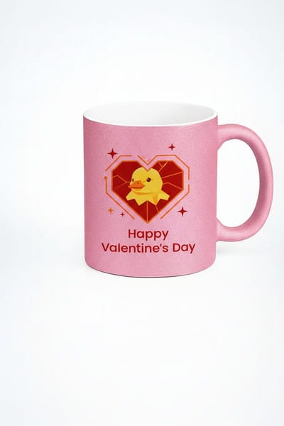 Roze Glitter Valentijn Mok met Lief Eendje Design - Happy Valentine's Day Cadeau