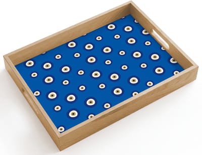 Dienblad hout 40x30 cm - Schootdienblad - Griekse Boze Oog - Patroon - Blauw - Borrelplank rechthoek - Plateau dienbladen