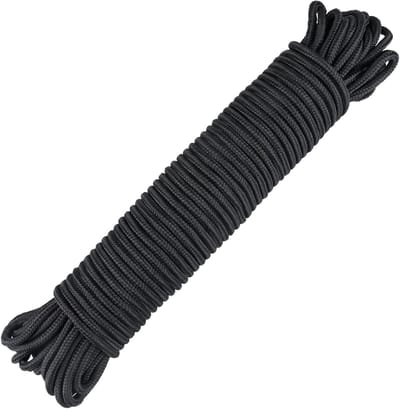 Zwarte Nylon Touw 6mm, 30m Gevlochten Koord voor Kamperen, Overleven, Tuinieren en Buitenactiviteiten