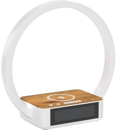 GELLDG LED-nachtlampje - Touchbediening - Dimbaar - Met wekker, wekfunctie, draadloos opladen en nachtlampje - 3 helderheidsniveaus - Warm wit licht - Geschikt voor slaapkamers, studeerkamers en woonkamers