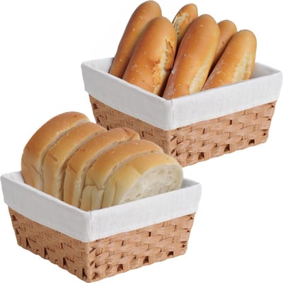 Kesper Broodmandje met stof - 2x - lichtbruin - vierkant - D28 x H14 cm - serveermandje
