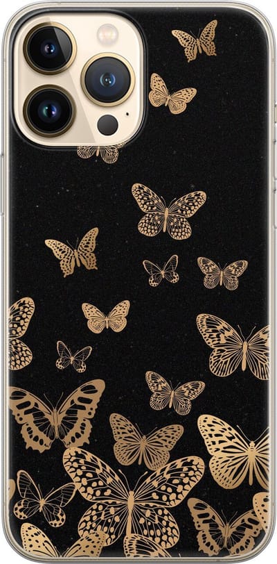 Leuke Telefoonhoesjes - Hoesje geschikt voor iPhone 13 Pro Max - Vlinders - Soft case - TPU - Print / Illustratie - Zwart