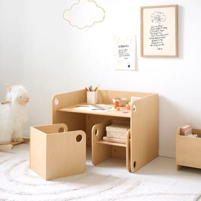 Petite Amélie Houten Activiteiten tafel met Twee Stoeltjes - Naturel – Speeltafel volgens Montessori-Principes – Kindvriendelijk, Stijlvol en Ruimtebesparend – Perfect voor Creatief en Veilig Spelen – Ellipse Collectie