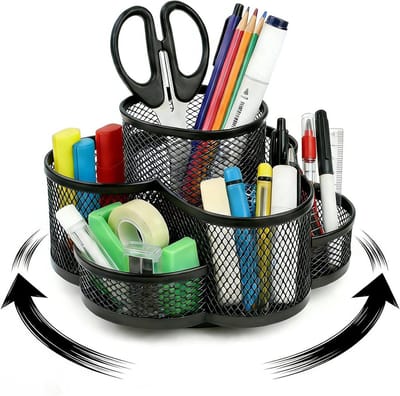 Rotating Pen Holder voor Bureau met 7 Compartimenten, Antislip Pads en Mesh Design voor Efficiënte Organisatie
