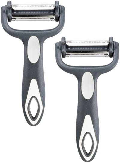 Cook Concept Dunschiller Profi - 2x - grijs/wit - kunststof - 15 cm - aardappelschiller met 3 mesjes - keuken mesjes