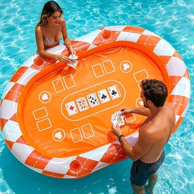 Large Floating Card Game Table for Pool Game | 134×96cm Inflatable Pool Card Table with Waterproof Cards, Quick Inflate Portable Party Accessory for Pool Beach