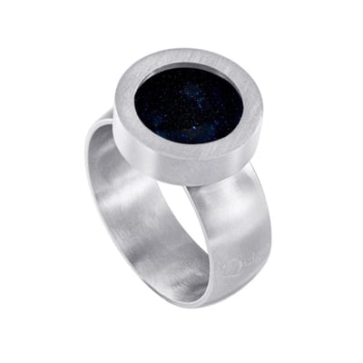 Quiges RVS Schroefsysteem Ring Zilverkleurig Mat 17mm met Verwisselbare Zandsteen Blauw 12mm Mini Munt
