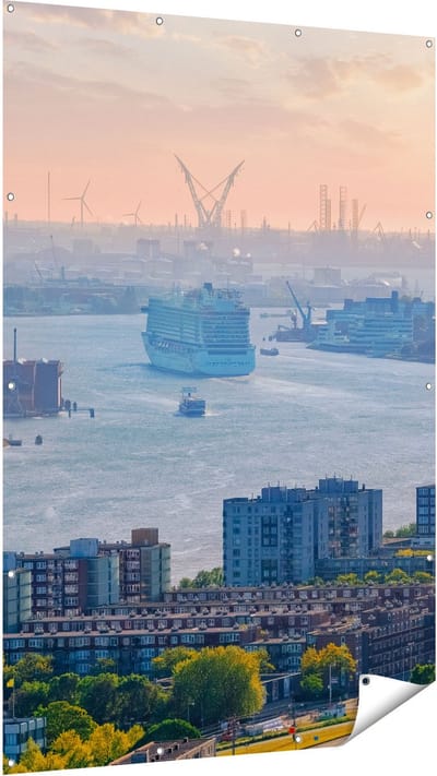 Gards Tuinposter Rotterdamse Haven bij het Water - 120x180 cm - Tuindoek - Tuindecoratie - Wanddecoratie buiten - Tuinschilderij