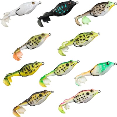 10 Stuks Realistische Kikker Vissersaas met Dubbele Propeller voor Snoek, Bas en Forel - 9 cm, 13 g, Siliconen Zwemaas met 360 Graden Beweging