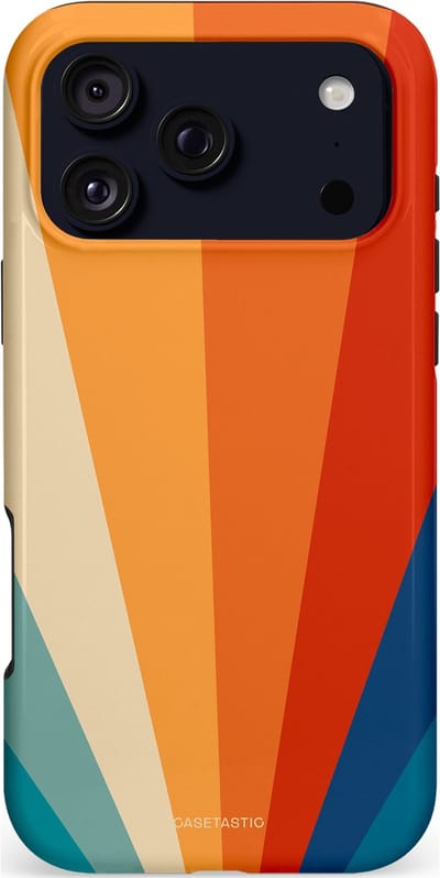 Casetastic hoesje geschikt voor Apple iPhone 17 Pro Max - MagSafe - Dubbellaagse bescherming - Retro straal - Fashion Case - Oranje Okergeel Petrol Rood