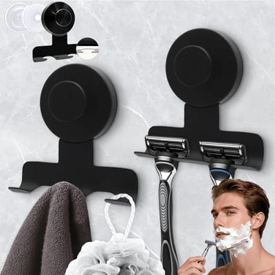 Porte-rasoir à ventouse robuste en acier inoxydable pour douche, Support mural de salle de bain en acier inoxydable, Support amovible sans dommage pour serviettes 1PC