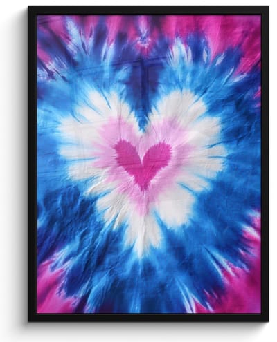 Poster in lijst - Fotolijst 60x80 cm - Posters - Hartvormig - Tie dye - Paars - Posterlijst zwart - Decoratie - Wanddecoratie woonkamer - Muurdecoratie slaapkamer