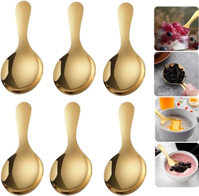 6stuks- Melkpoederlepel - Roestvrijstalen lepel - Theelepel - Koffielepel - Taartlepel - Dessertlepel - Draagbare lepel - Ronde lepel met korte steel - Minilepel -Soeplepel - Dessertkruidenlepel - Soeplepel-9 x 4,5 cm -Geschikt voor dagelijks gebruik