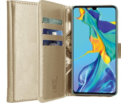 Hoesje geschikt voor Huawei P30 - Kunstlederen TPU Book Case Portemonnee Flip Wallet - Goud