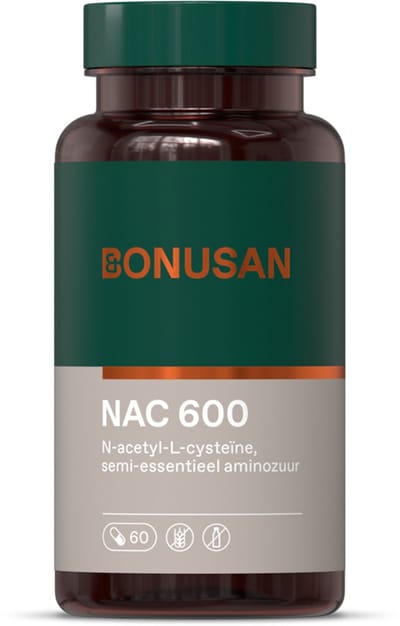 BONUSAN NAC 600 – 60 Capsules – N‑Acetyl‑L‑Cysteïne 600 mg – Goed Opneembaar & Geschikt voor Vegetariërs