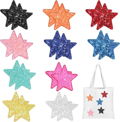 20 Stuks Stervormige Strijkapplicaties met Pailletten, Glanzende Borduurpatches voor Kleding, Hoeden en Rugzakken, Creatieve DIY Versiering