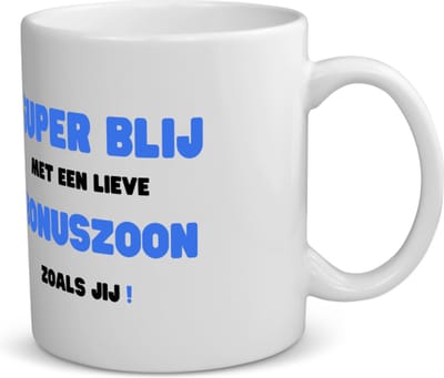 Akyol - super blij met een lieve bonuszoon zoals jij koffiemok - theemok - Zoon - de liefste bonuszoon - verjaardag - cadeautje voor zoon - zoon artikelen - kado - geschenk - 350 ML inhoud