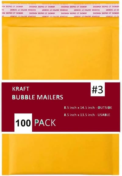 Kraft Bubbelenveloppen #3 8.5x14.5 Inch - 100 stuks - Geel - Zelfsluitend - Waterdicht - Gewatteerde Verzendzakken