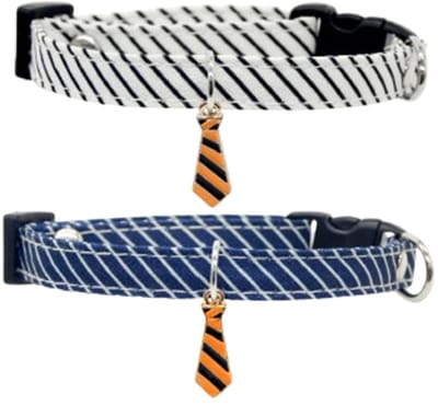 Dailygoods - Set van 2 halsbanden voor honden/katten, verstelbare halsband voor huisdieren, met veiligheidssluiting, gestreept decor, 20-30 cm