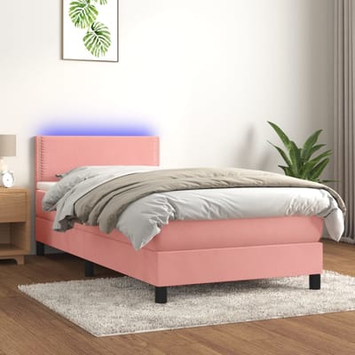 vidaXL - Boxspring - met - matras - en - LED - fluweel - roze - 100x200 - cm