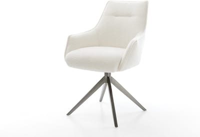 Eetkamerstoel Alja-Flex met armleuning kruisframe breed grafiet bouclé zacht beige 360° draaibaar rocker-functie pocketveer kern