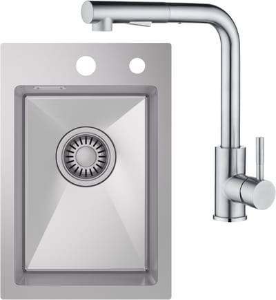 CECIPA max Spoelbak 30x45 cm - Spoelbak Keuken Met Uittrekbare Keukenkraan - Spoelbakken Keuken RVS - Wasbak Keuken - incl. Afvoerzeefje en Sifon