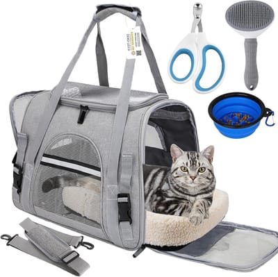 Huisdierdrager Zachte Zijkant - Kattendrager Hondentransportbox - Veilig Reizen Huisdier - Luchtvaartmaatschappij Goedgekeurd - 43x25x28 cm - Grijs