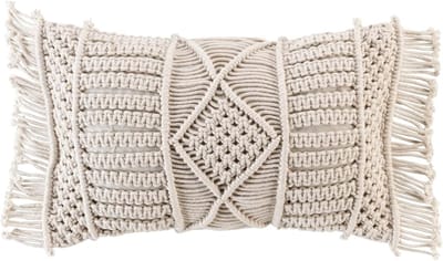 Decoratief Kussen Boho Crème Beige 30 x 50 cm met Rits en Vulling voor Bank of Sofa, Rectangular Kussen met Patroon