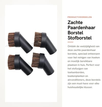 Dailygoods- Stofborstel 4 Stuks - Zachte Paardenhaar - Kleine Ronde Hoek/Track - Vervangingsaccessoires - Duurzaam - Ideaal voor Hoeken en Kleine Ruimtes - Stofzuigerborstel