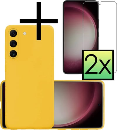 Hoesje - Met 2x Screenprotector - Geschikt voor Samsung Galaxy S23 - Sterk & Shockproof - Back Cover - Siliconen Case - Telefoon Hoes - Geel