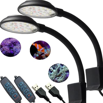 Set van 2 Clip-on Aquarium Lampen met Wit en Blauw Licht, 7W voor 20-40 cm Aquariums, Perfect voor Aquatische Planten en Zoetwateraquaria
