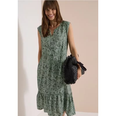 Midi-jurk met gespleten hals en print