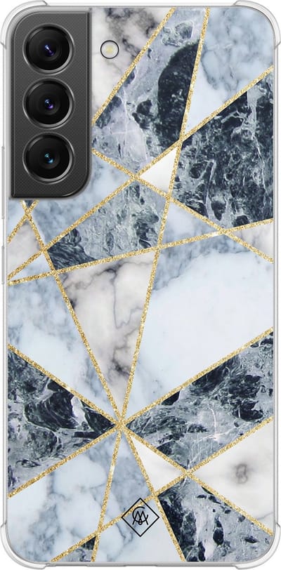 Casimoda® hoesje - Geschikt voor Samsung Galaxy S22 - Marmer Blauw - Shockproof case - Extra sterk - TPU/polycarbonaat - Blauw, Transparant