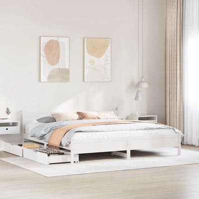 vidaXL - Bedframe - zonder - matras - massief - grenenhout - wit - 180x200 - cm