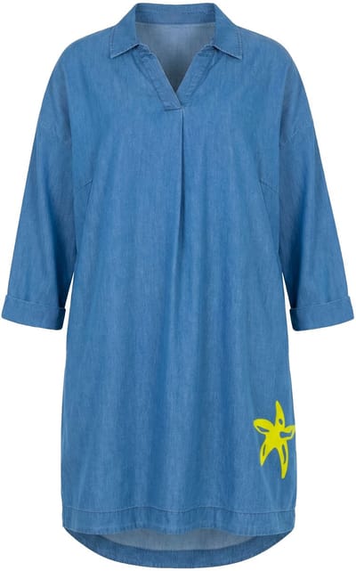 Laurasøn - Dames - Denim jurk lange mouwen - Blauw denim - Maat 56+