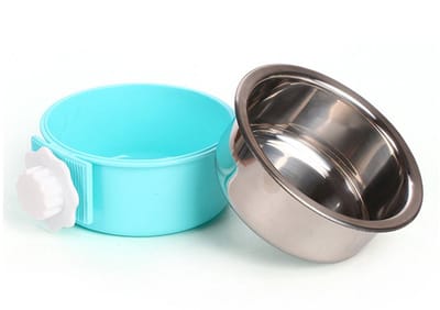Oneay Huisdierenvoerbak met afneembare roestvrijstalen bak – Hangende voerbak inclusief klein waterbakje – Geschikt voor honden, katten, konijnen en vogels – Maat S – Blauw