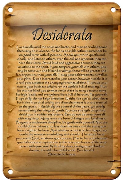 Blechschild Spruch 12x18cm Desiderata Gedicht Englisch