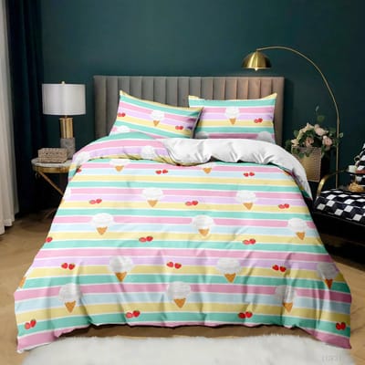 Collection de Housse de Couette Glace Colorée Style Sucré Collection de Linge de Lit Pour Garçon Fille Microfibre Été Taille Queen King Housse de Couette EU single(135x200cm)