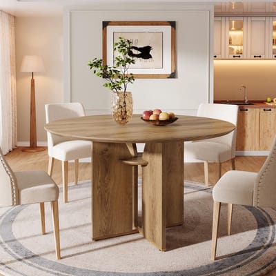 LITTLE TREE Ronde Eettafel voor 4 personen - 100cm diameter - Landelijke stijl - Opbergvak - X-vormig onderstel - Bruin
