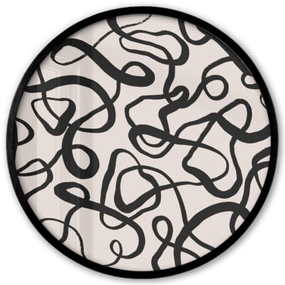 Poster in lijst Rond - Fotolijst 40x40 cm - Posters - Lijnen - Kunst - Zwart - Beige - Ronde posterlijst zwart - Decoratie - Wanddecoratie woonkamer - Muurdecoratie slaapkamer